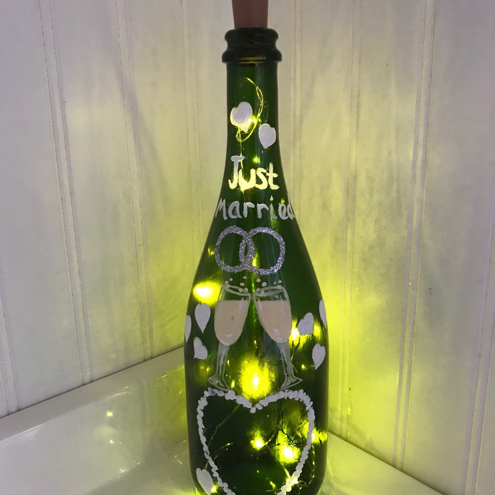 Hand painted champagne bottle with lights